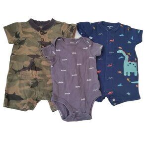 Carter's Bundle Sz 3 Months rompers set camo dinosaur shorts bodysuit green blue